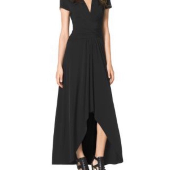 Michael Kors Black A-line V-neck High-Low Tie Waist Maxi Dress 8 - Picture 1 of 8